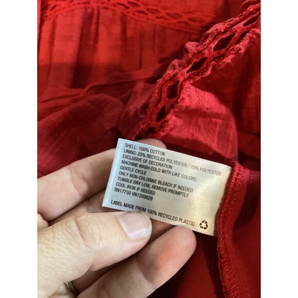 Knox Rose Womens Peasant Mini Dress Size XXL Red Boho Flutter Sleeve Crochet - Picture 8 of 8